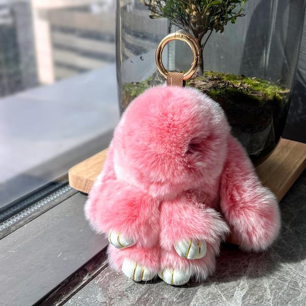 Handmade Bunny PomPom Keychain with Designed Tin Box, Cute Summer, Wedding & Birthday Gift, Charm Accessory for Anxiety Relief