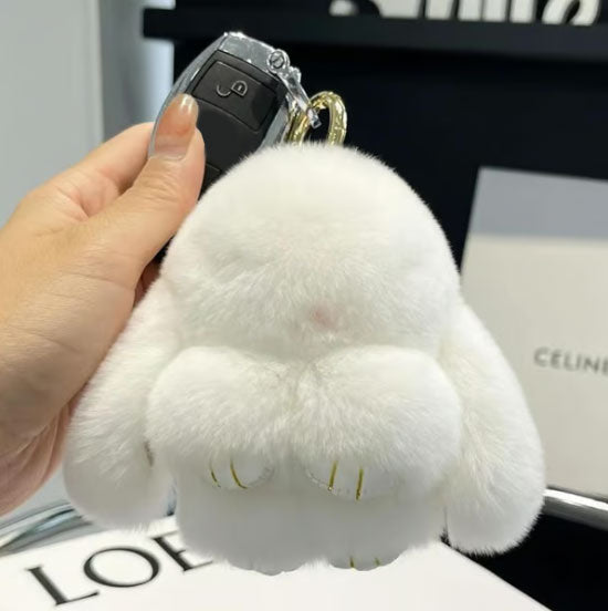 Handmade Bunny PomPom Keychain with Designed Tin Box, Cute Summer, Wedding & Birthday Gift, Charm Accessory for Anxiety Relief