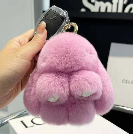 Handmade Bunny PomPom Keychain with Designed Tin Box, Cute Summer, Wedding & Birthday Gift, Charm Accessory for Anxiety Relief