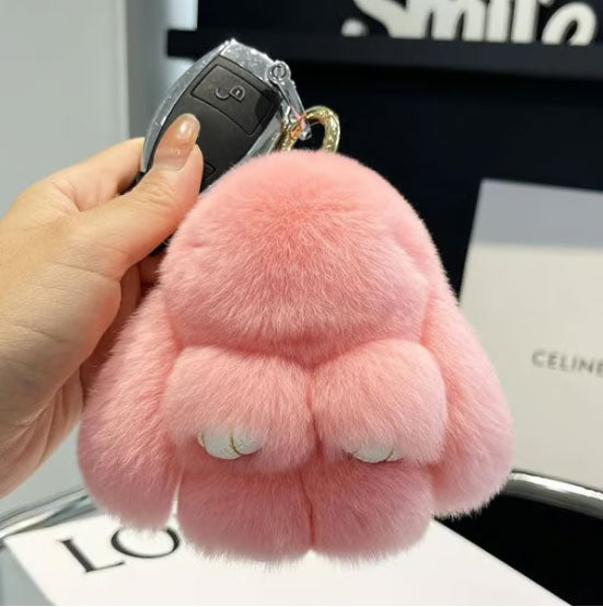 Handmade Bunny PomPom Keychain with Designed Tin Box, Cute Summer, Wedding & Birthday Gift, Charm Accessory for Anxiety Relief