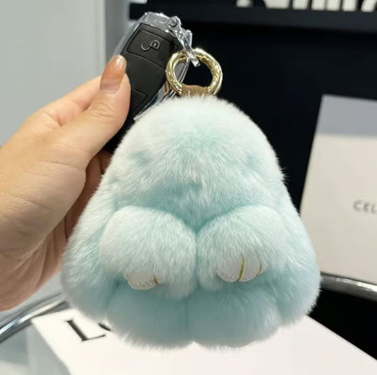 Handmade Bunny PomPom Keychain with Designed Tin Box, Cute Summer, Wedding & Birthday Gift, Charm Accessory for Anxiety Relief