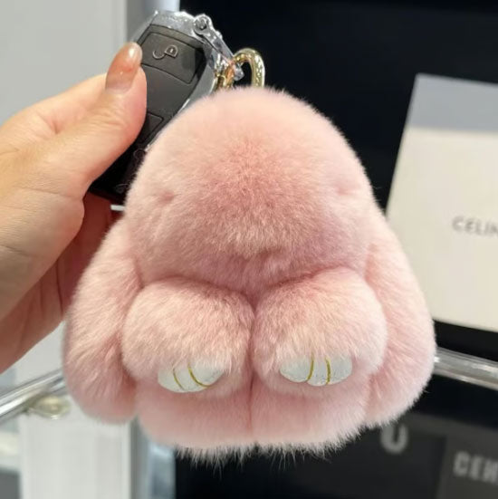Handmade Bunny PomPom Keychain with Designed Tin Box, Cute Summer, Wedding & Birthday Gift, Charm Accessory for Anxiety Relief