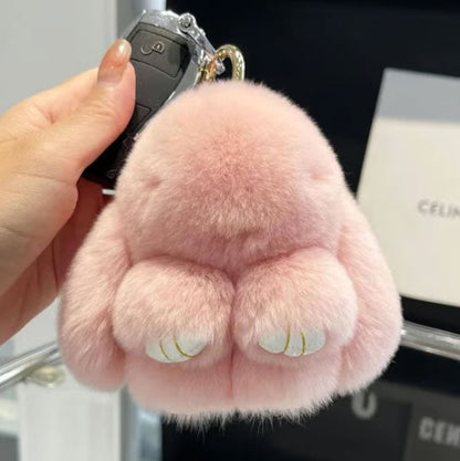 Handmade Bunny PomPom Keychain with Designed Tin Box, Cute Summer, Wedding & Birthday Gift, Charm Accessory for Anxiety Relief